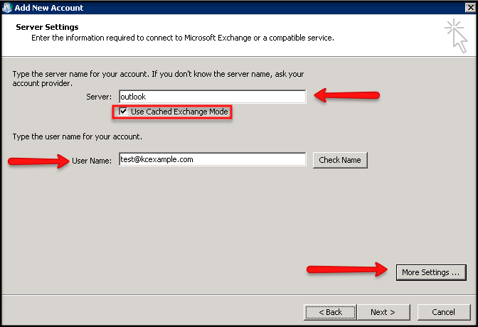 MS Exchange account in outlook