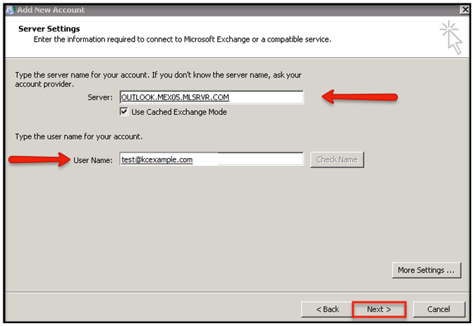 configured exchange server account in outlook